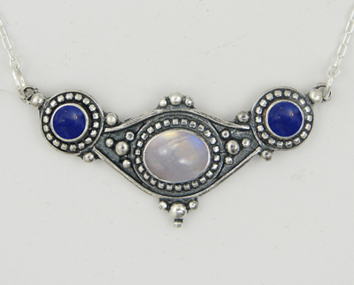 Sterling Silver Necklace With Rainbow Moonstone